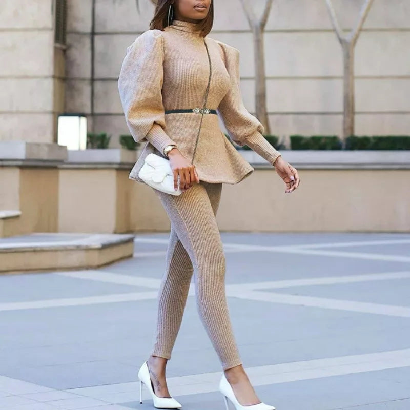 Lantern Sleeve Waist Belt Ruffles Chic Sets