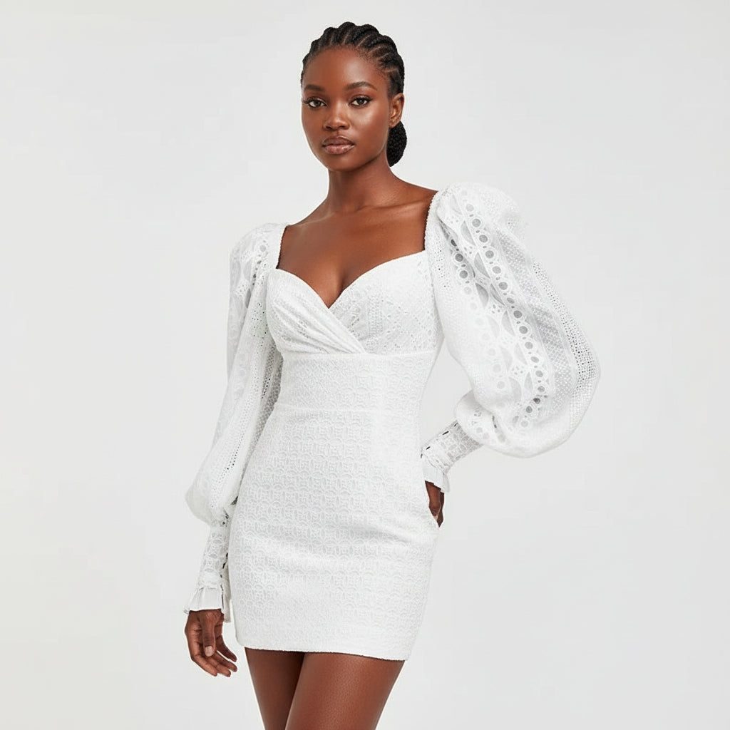 Sexy White Lace Mini Dress - YELLOW SUB TRADING 
