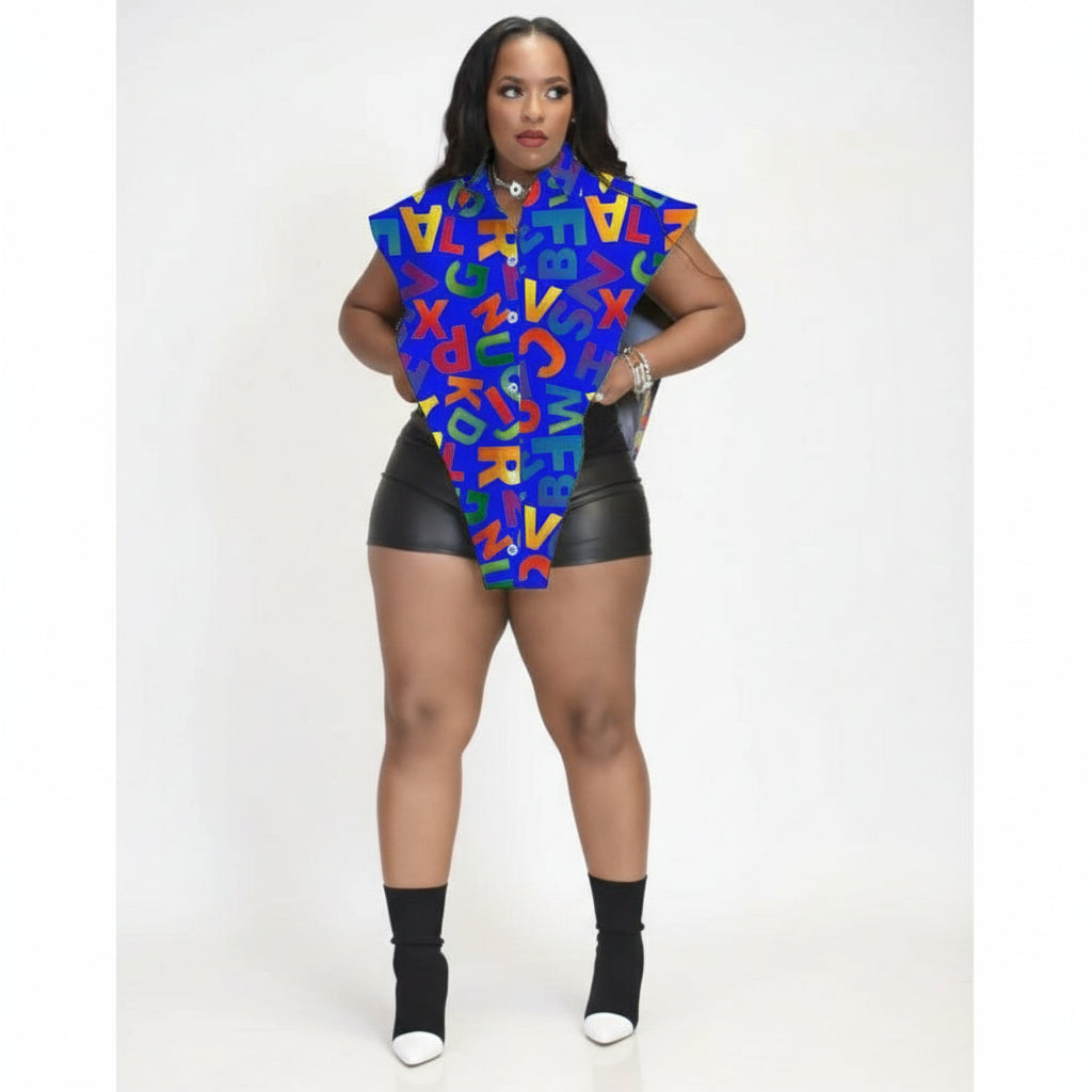 Letter Print Short Sleeve Turn-down Collar Shirt 