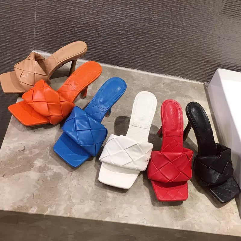 Weave Mules Heels Slippers 