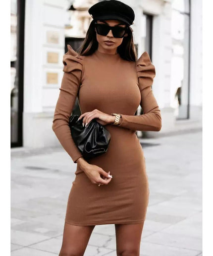 Winter Puff Sleeve Vintage Knitted Dress