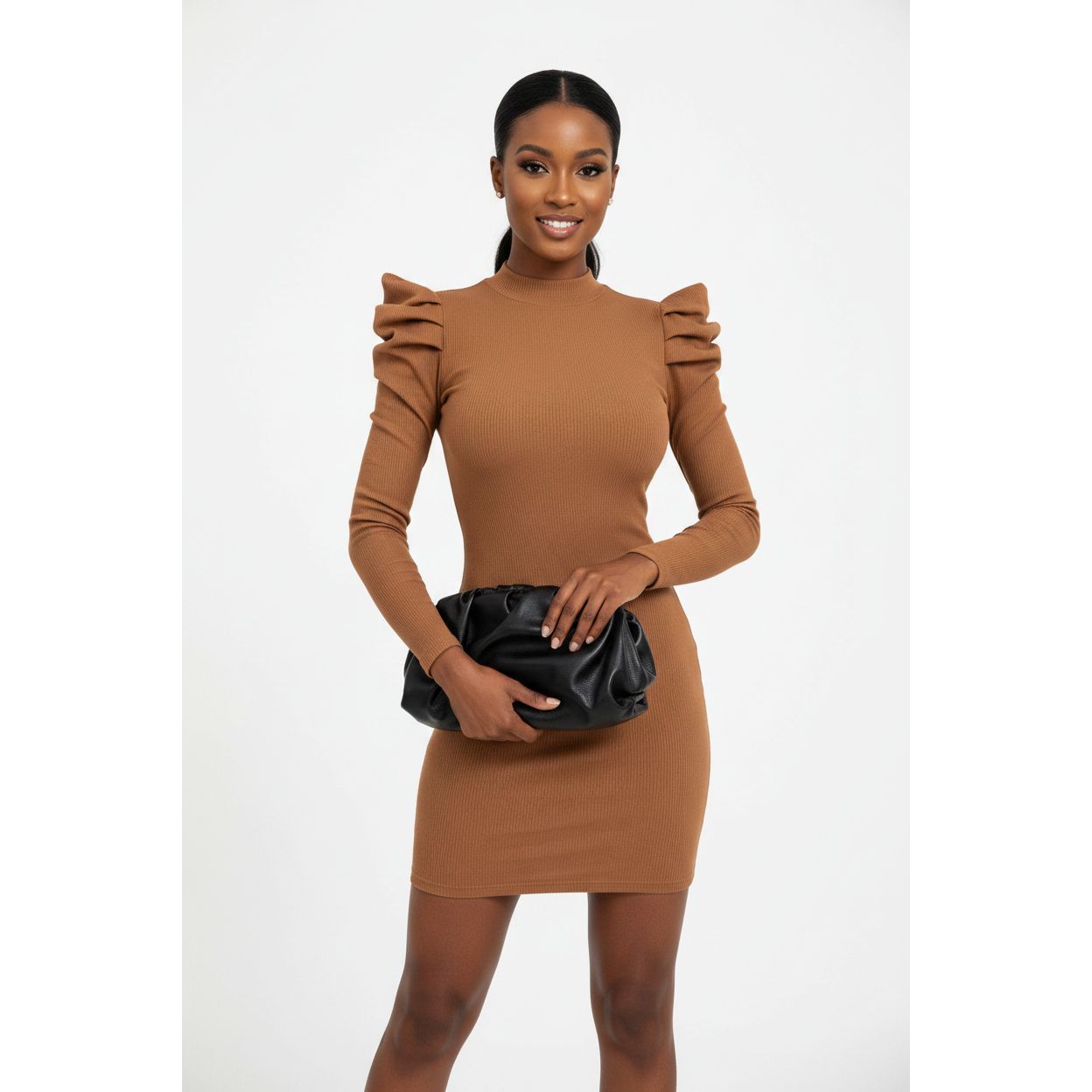 Winter Puff Sleeve Vintage Knitted Dress
