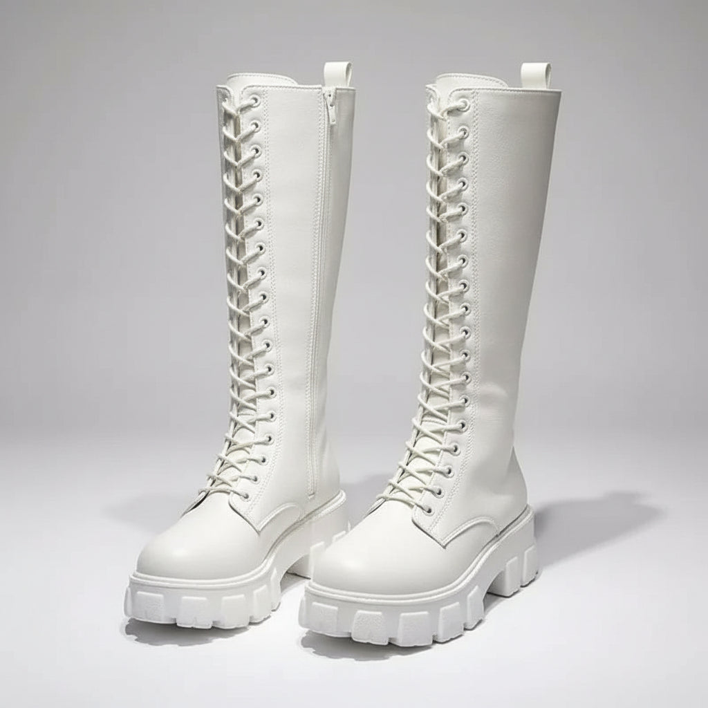 Lace-Up Chunk Heel Platform Boots