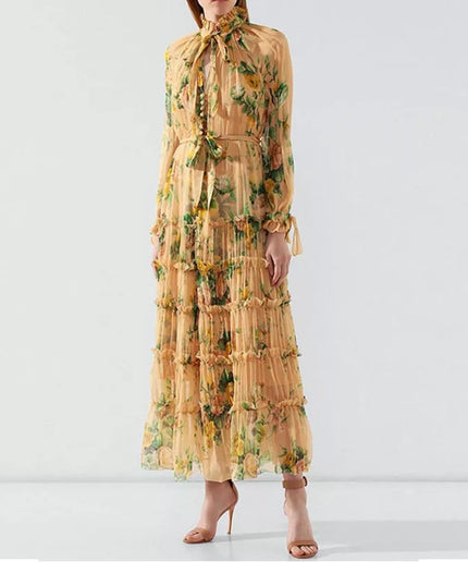 V-Neck Chiffon Floral Dress