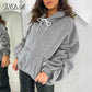 Oversized Puff Sleeve Hooded Top 