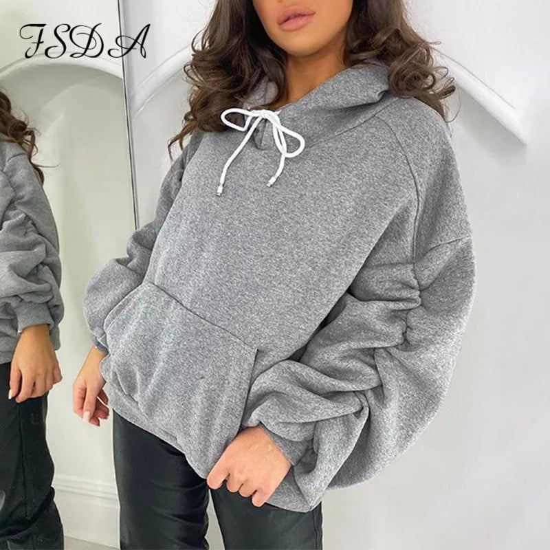 Oversized Puff Sleeve Hooded Top 