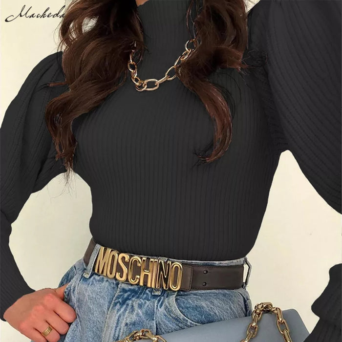 Ribbed Sweater Women Turtleneck Pullover
