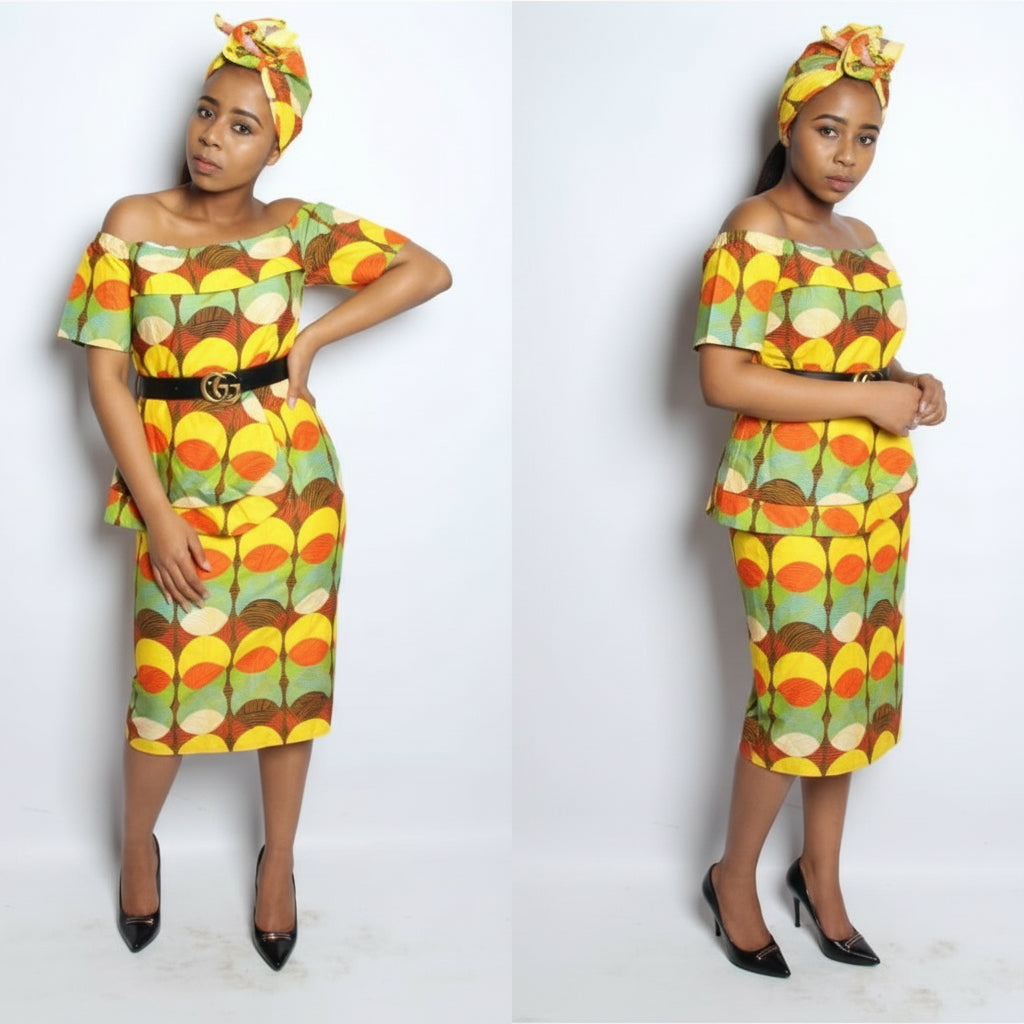 off shoulder ankara dress - YELLOW SUB TRADING 