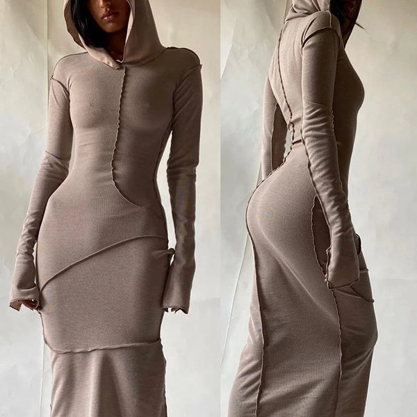 Hooded Bodycon Long Sleeve Dress – YELLOW SUB TRADING