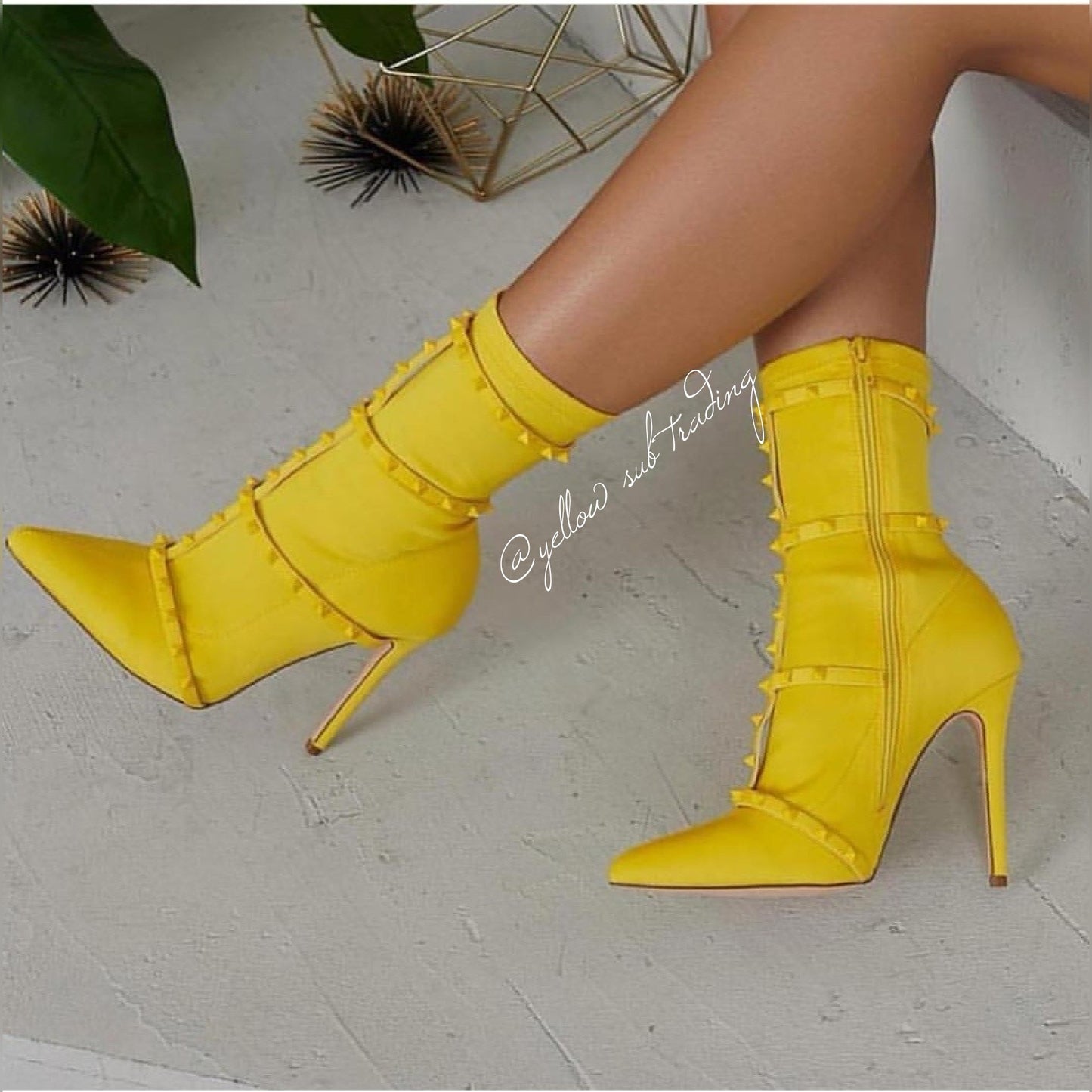 Studded Detail Sock Boots - YELLOW SUB TRADING 