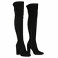 suede Chunky Heel Thigh High Sock Boots - YELLOW SUB TRADING 
