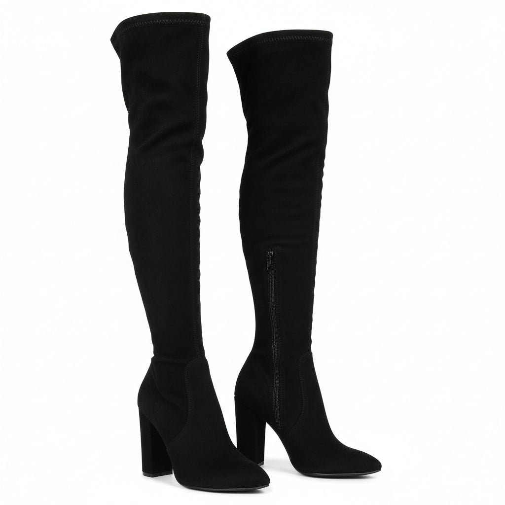 suede Chunky Heel Thigh High Sock Boots - YELLOW SUB TRADING 
