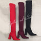 suede Chunky Heel Thigh High Sock Boots - YELLOW SUB TRADING 