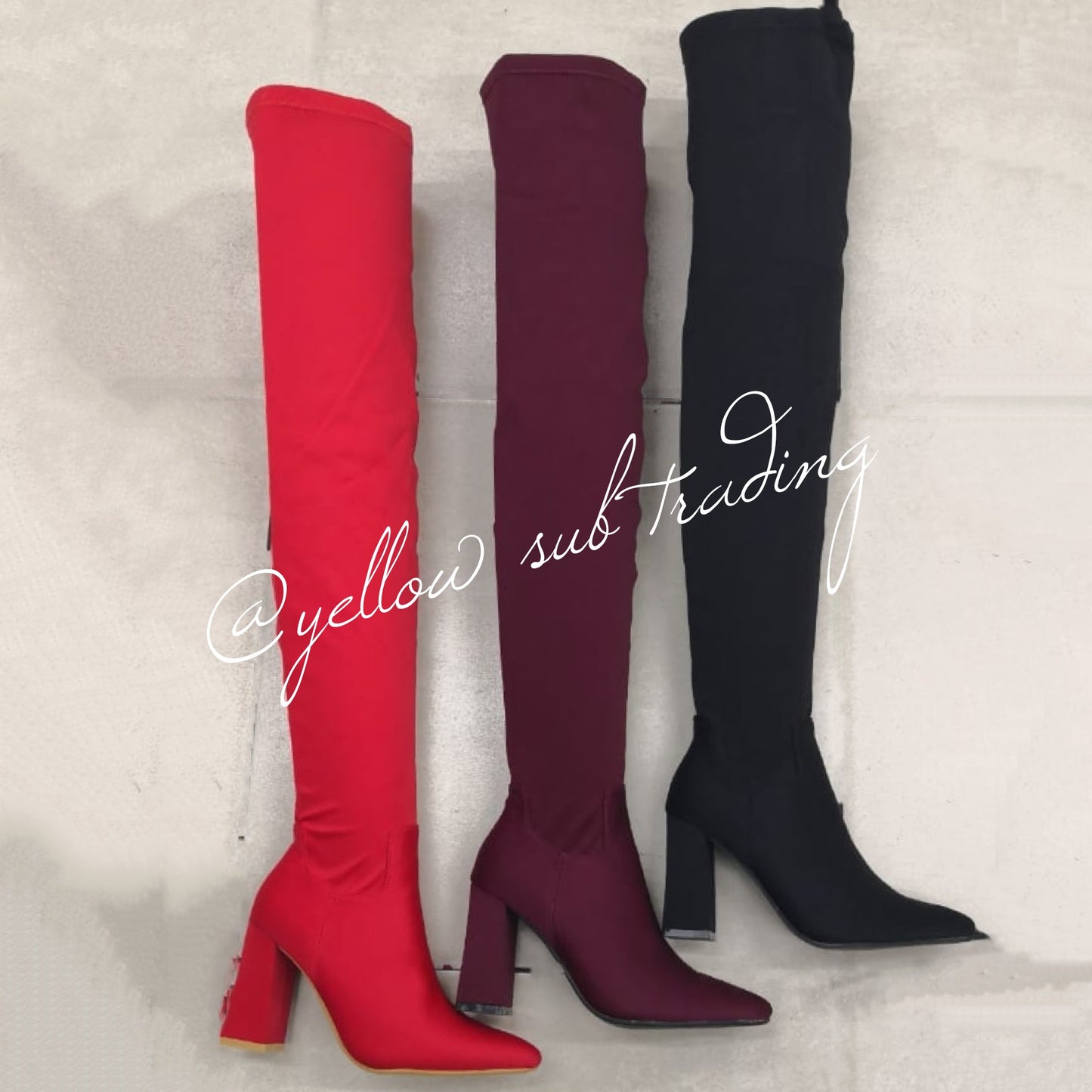 suede Chunky Heel Thigh High Sock Boots - YELLOW SUB TRADING 