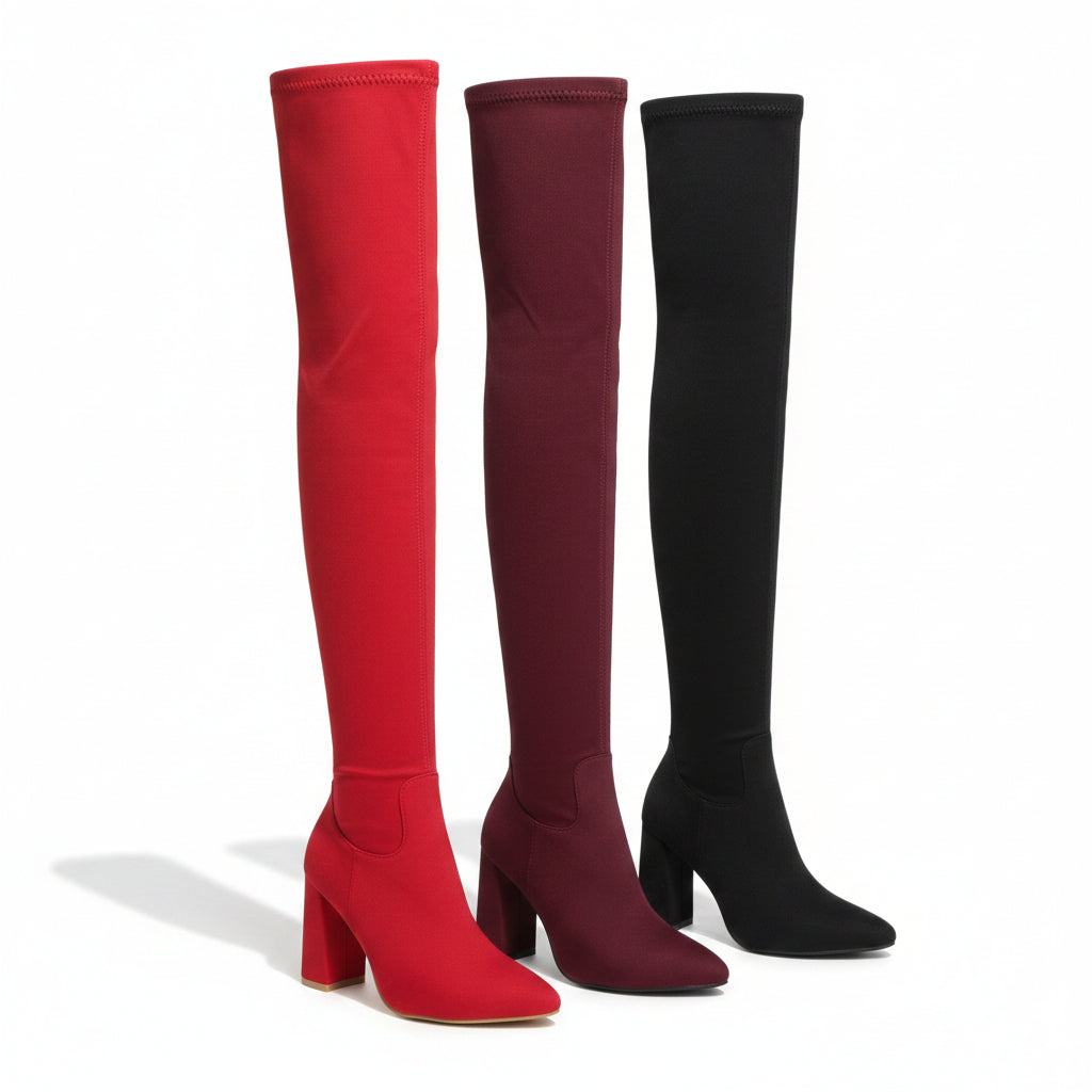 suede Chunky Heel Thigh High Sock Boots - YELLOW SUB TRADING 