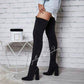 suede Chunky Heel Thigh High Sock Boots - YELLOW SUB TRADING 