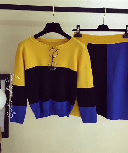 Colour Block Knit Sweater Set - YELLOW SUB TRADING 