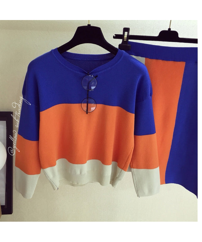 Colour Block Knit Sweater Set - YELLOW SUB TRADING 