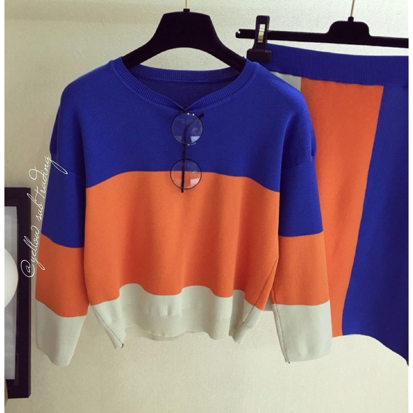 Colour Block Knit Sweater Set - YELLOW SUB TRADING 