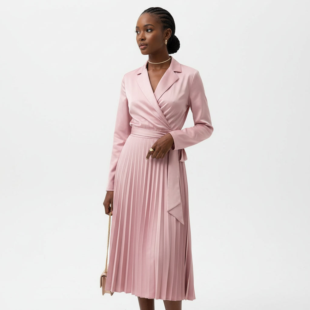 Deep V-Neck Pleated Dress - YELLOW SUB TRADING 