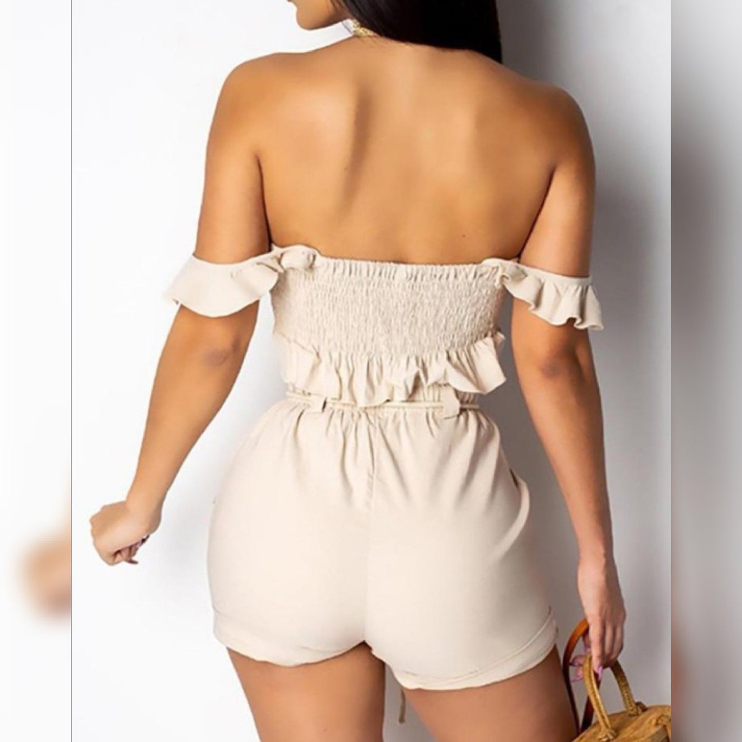 Off Shoulder Crop Top & Shorts Set - YELLOW SUB TRADING 