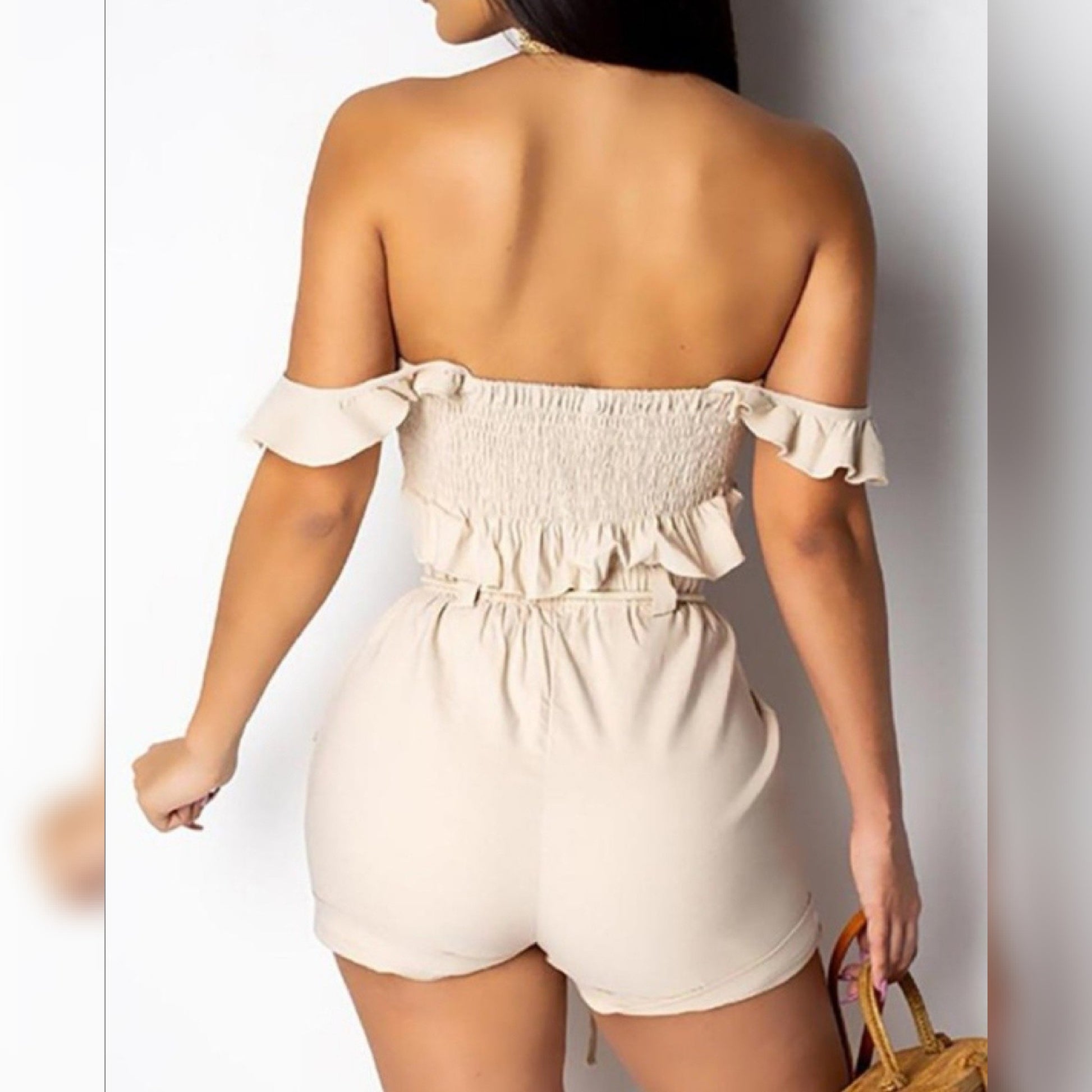 Off Shoulder Crop Top & Shorts Set - YELLOW SUB TRADING 