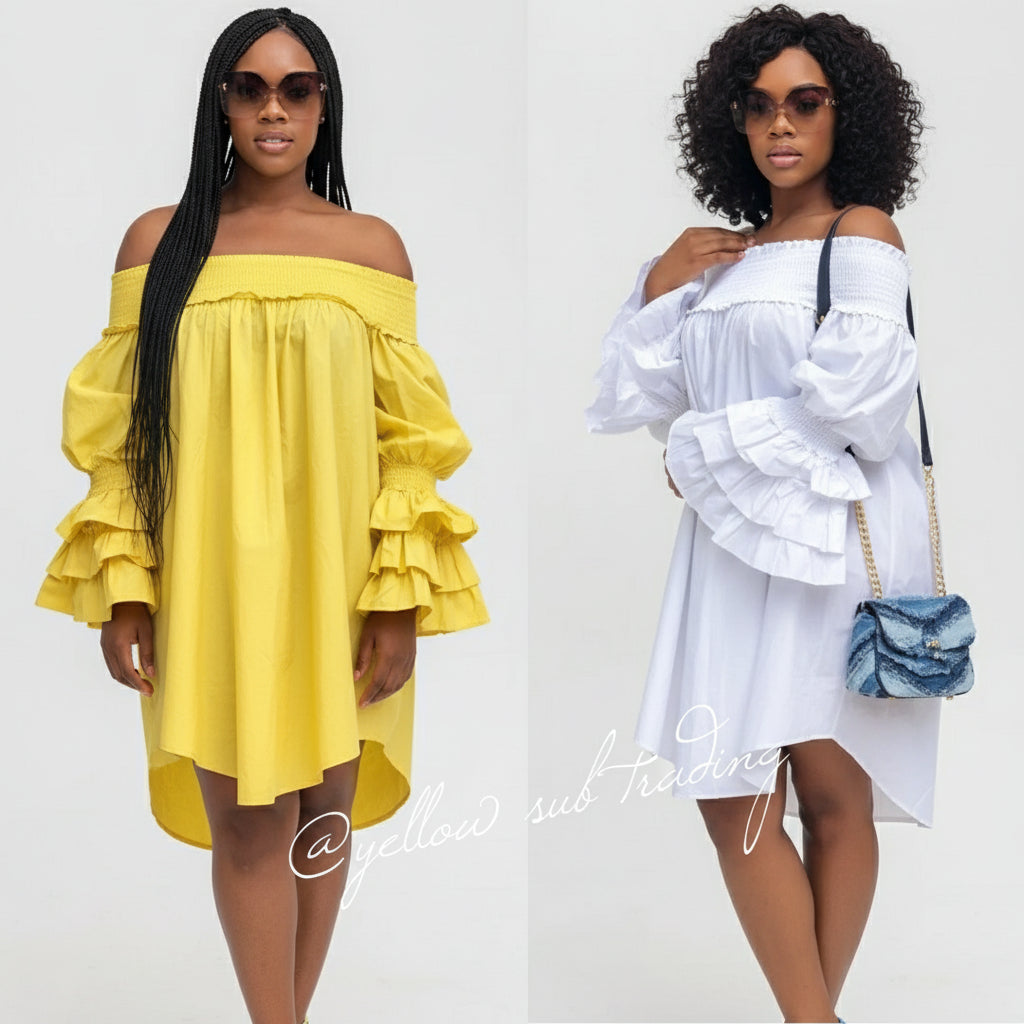 Long Sleeve Asymmetric Hem Dress - YELLOW SUB TRADING 