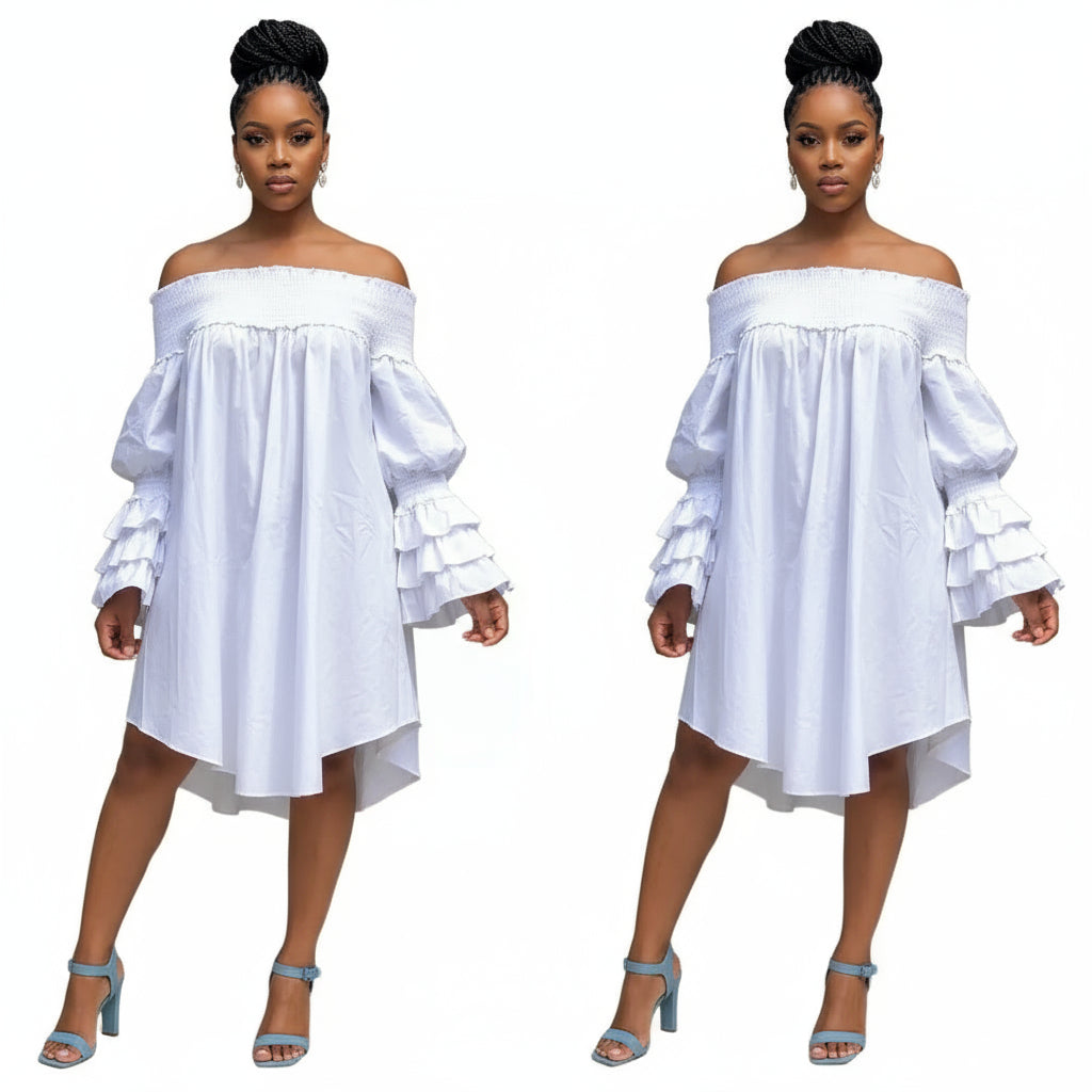 Long Sleeve Asymmetric Hem Dress - YELLOW SUB TRADING 