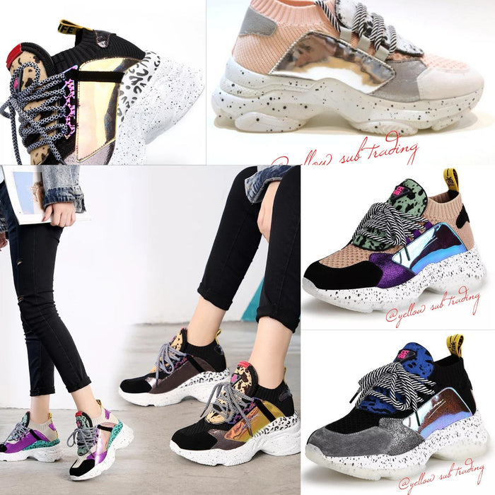 Lace Up Chunky Platform Sneakers - YELLOW SUB TRADING 