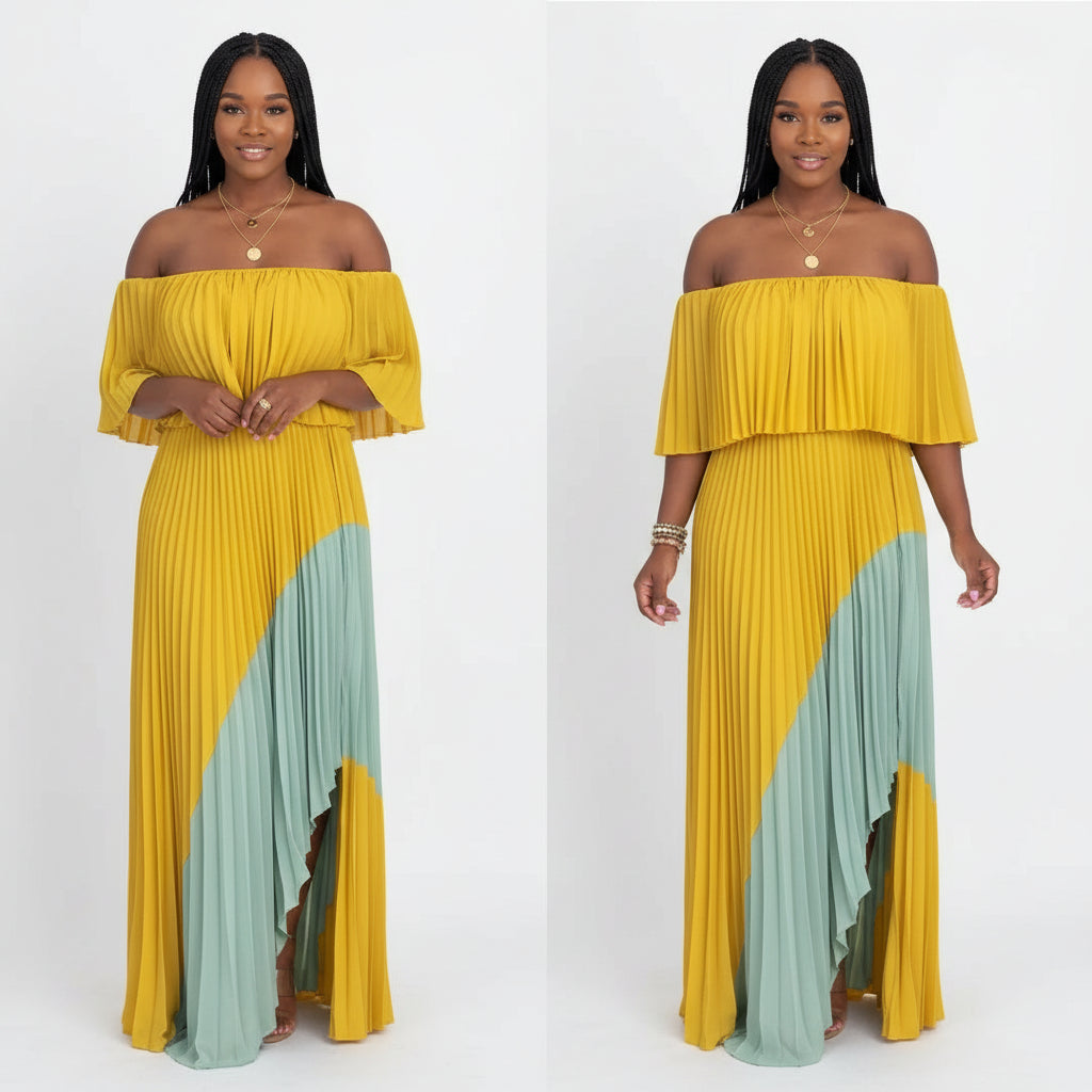 Off Shoulder Side Slit Maxi Dress