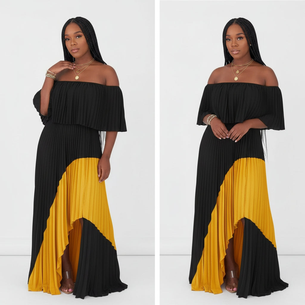 Off Shoulder Side Slit Maxi Dress
