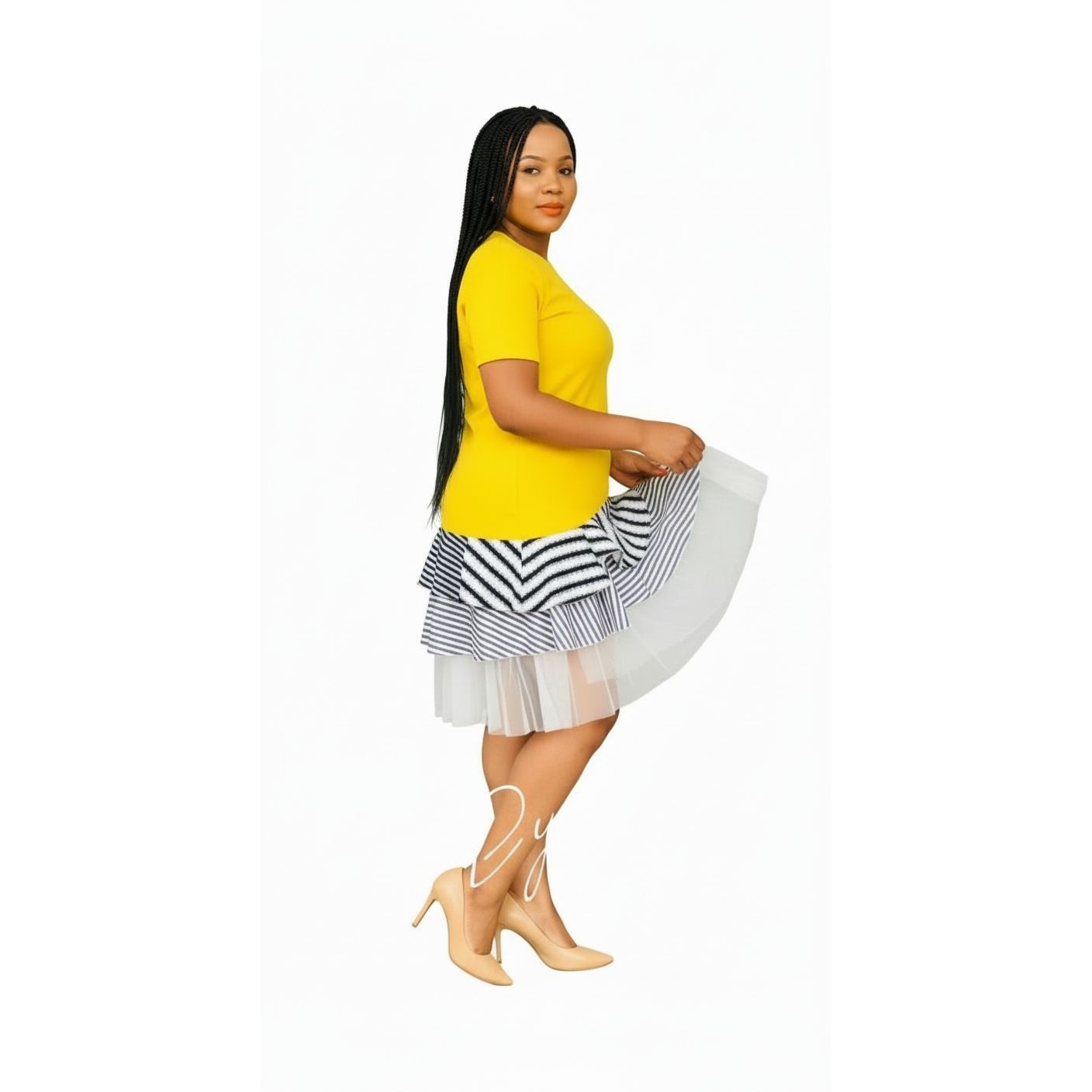 Bottom Asymmetrical Mesh Dress - YELLOW SUB TRADING 