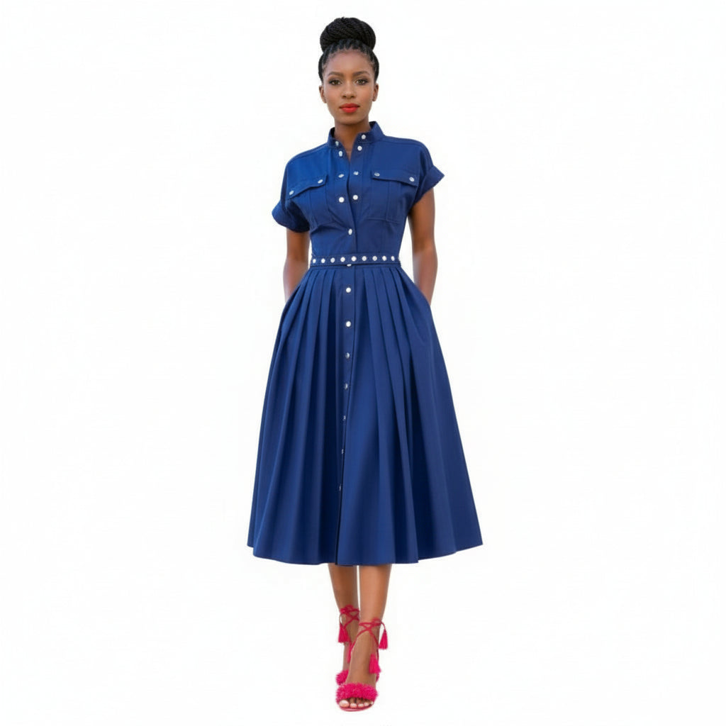 Snap Front Shirt Dress - YELLOW SUB TRADING 