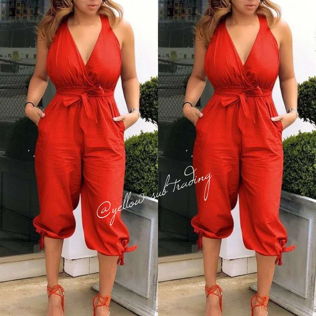 V Neck Backless Jumpsuits - YELLOW SUB TRADING 