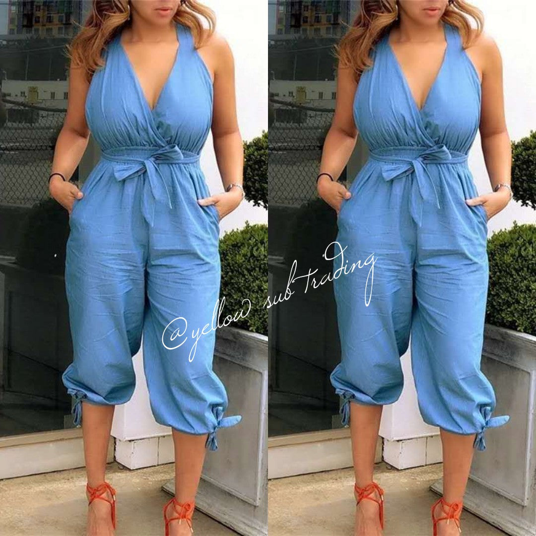 V Neck Backless Jumpsuits - YELLOW SUB TRADING 