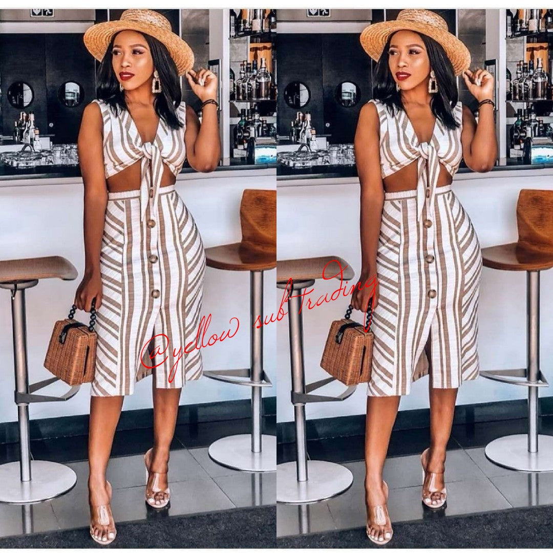 Knot Crop Top and Skirt Set - YELLOW SUB TRADING 