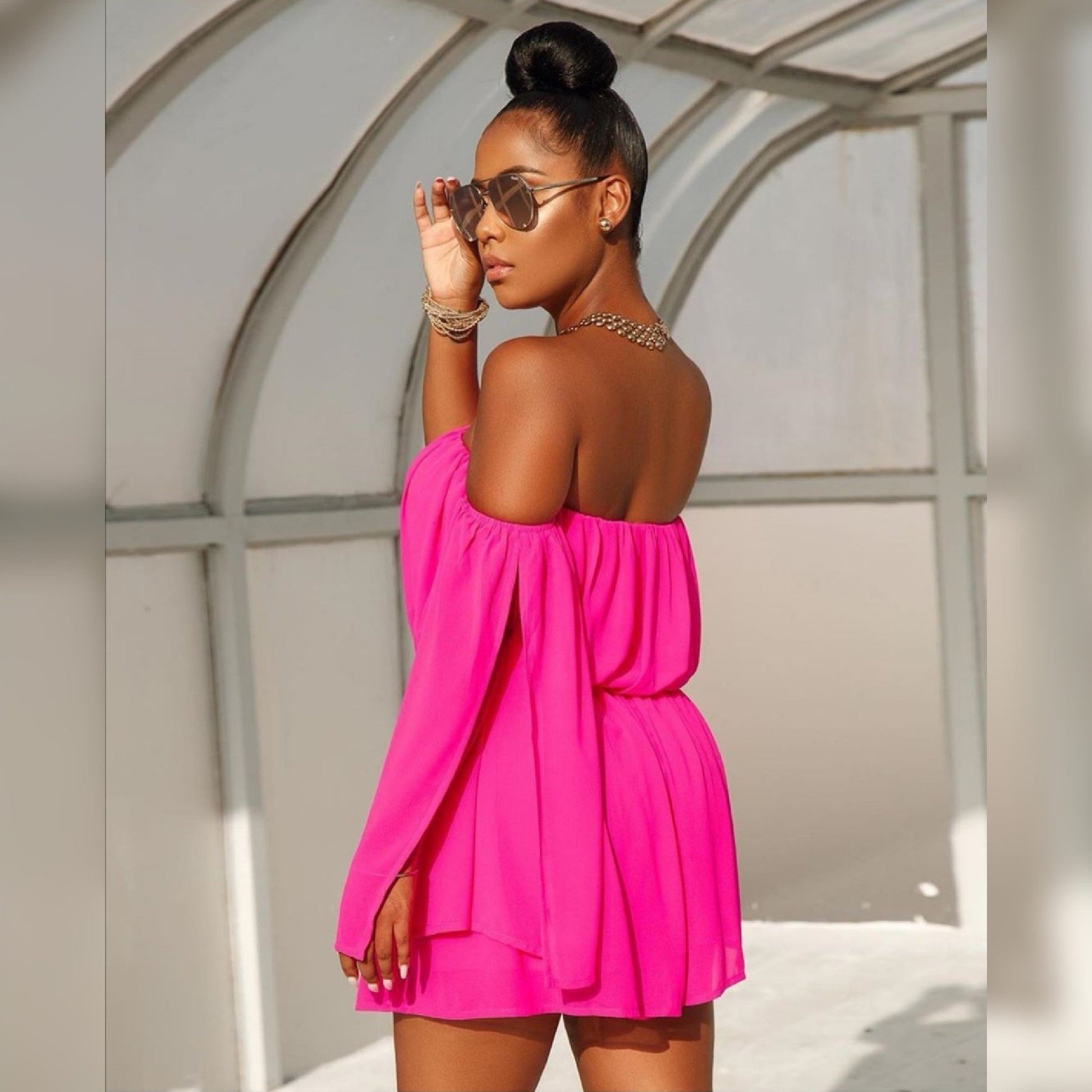 Off Shoulder Mini Jumpsuit  - YELLOW SUB TRADING 