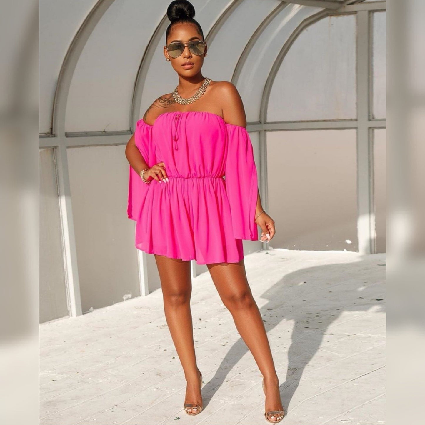 Off Shoulder Mini Jumpsuit  - YELLOW SUB TRADING 