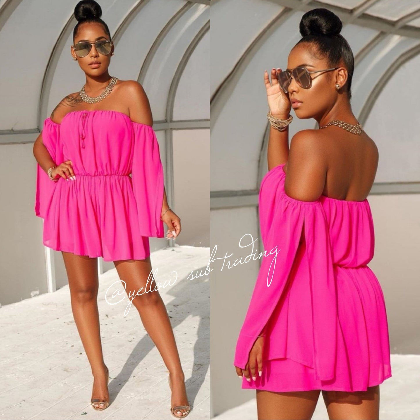 Off Shoulder Mini Jumpsuit  - YELLOW SUB TRADING 