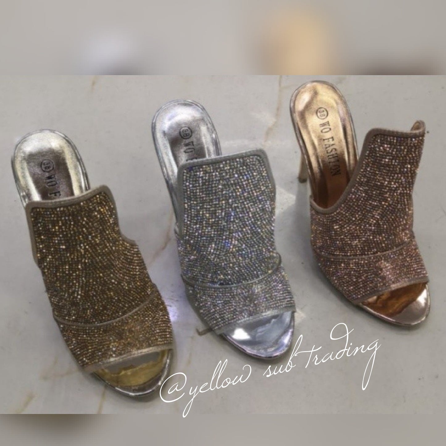 Glitter Open Toe Heels - YELLOW SUB TRADING 