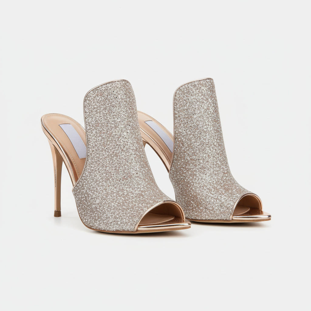 Glitter Open Toe Heels - YELLOW SUB TRADING 