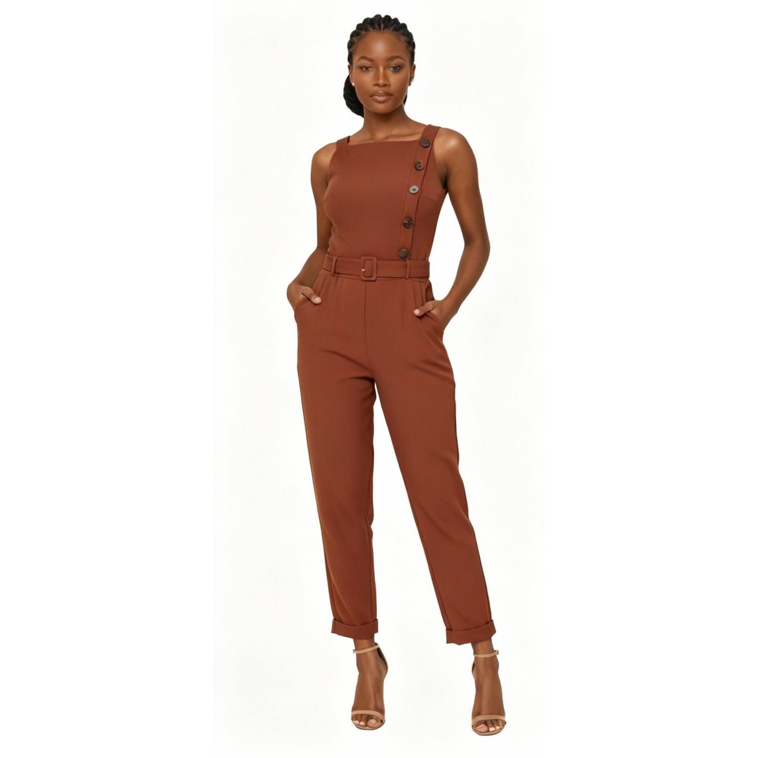 Sleeveless Button Design Jumpsuit - YELLOW SUB TRADING 