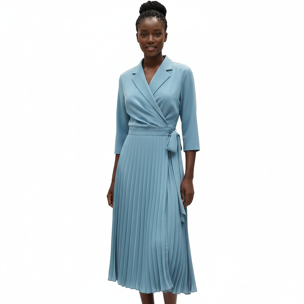 Deep V-Neck Pleated Dress - YELLOW SUB TRADING 