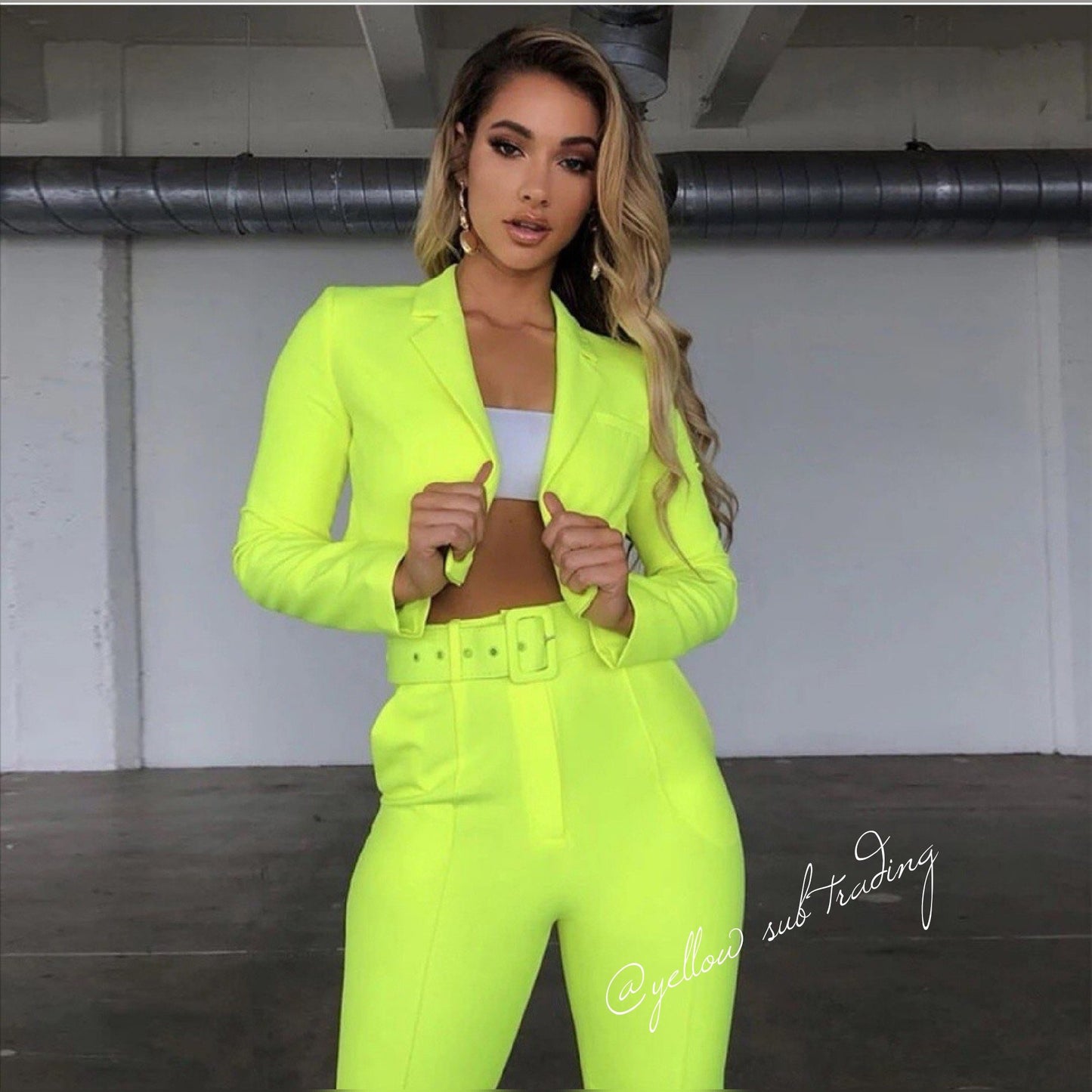 High Wasted Pants And Blazer Set - YELLOW SUB TRADING 