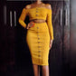 Off Shoulder Button Detail Sweter Set - YELLOW SUB TRADING 