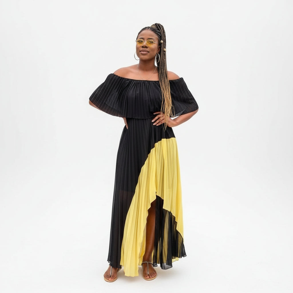 Off Shoulder Side Slit Maxi Dress