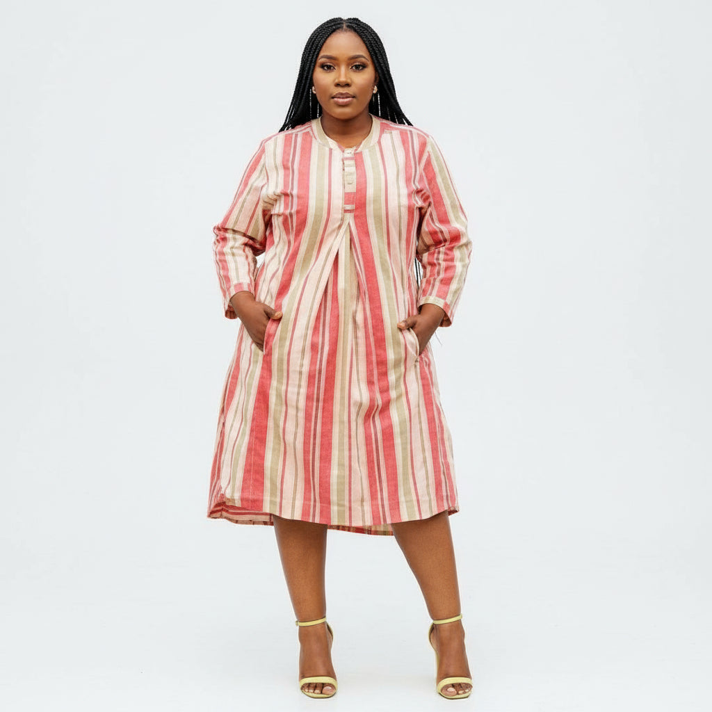 Side Pocket V-Neck Striped Dress  - YELLOW SUB TRADING 