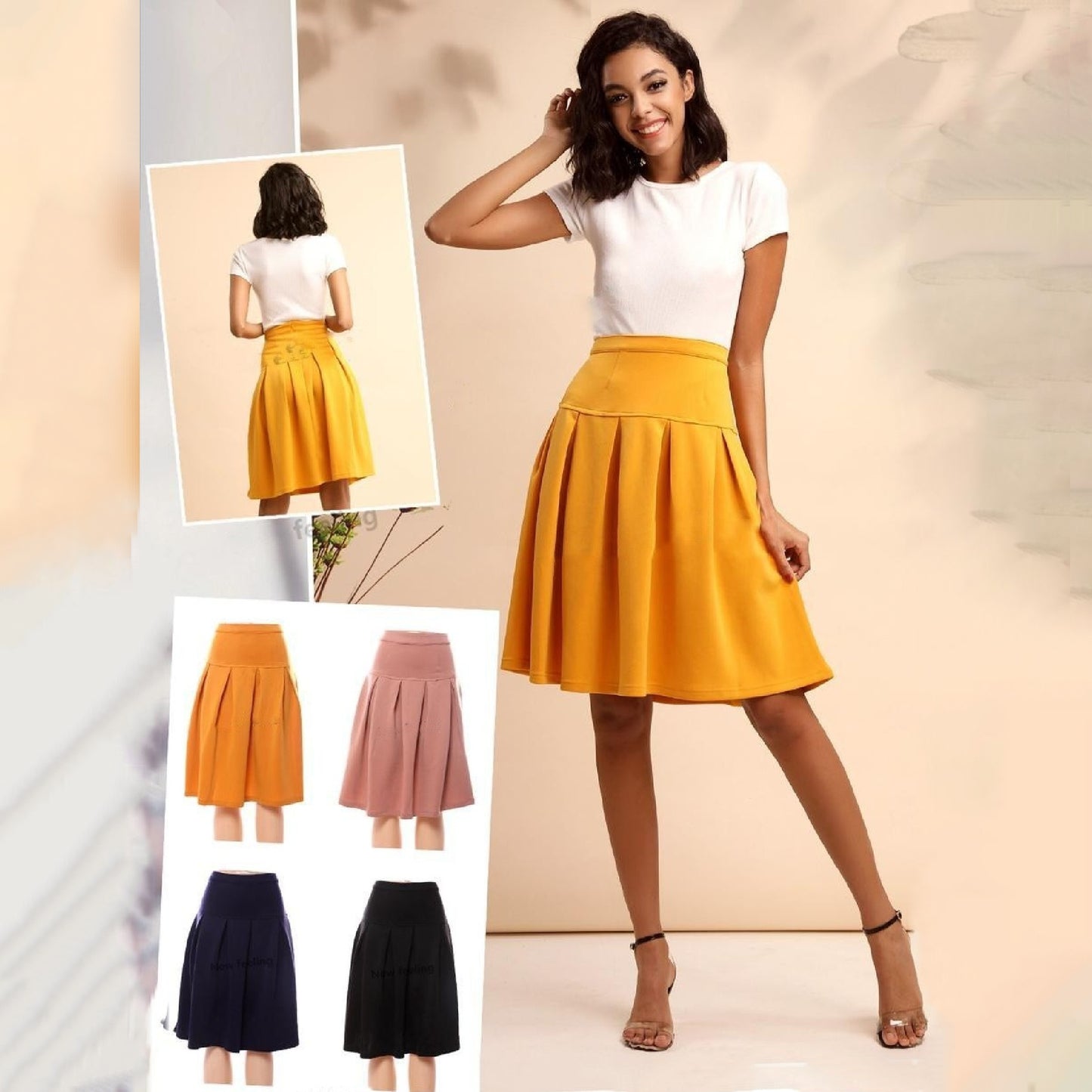 Midi Pleated Umbrella Skirt - YELLOW SUB TRADING 