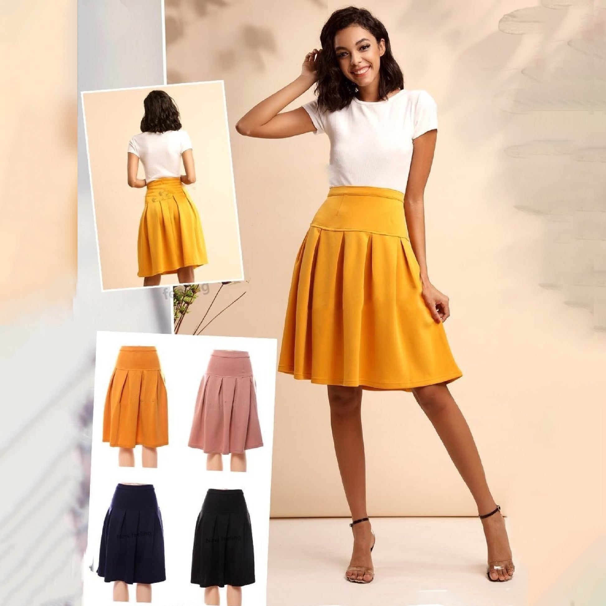 Midi Pleated Umbrella Skirt - YELLOW SUB TRADING 