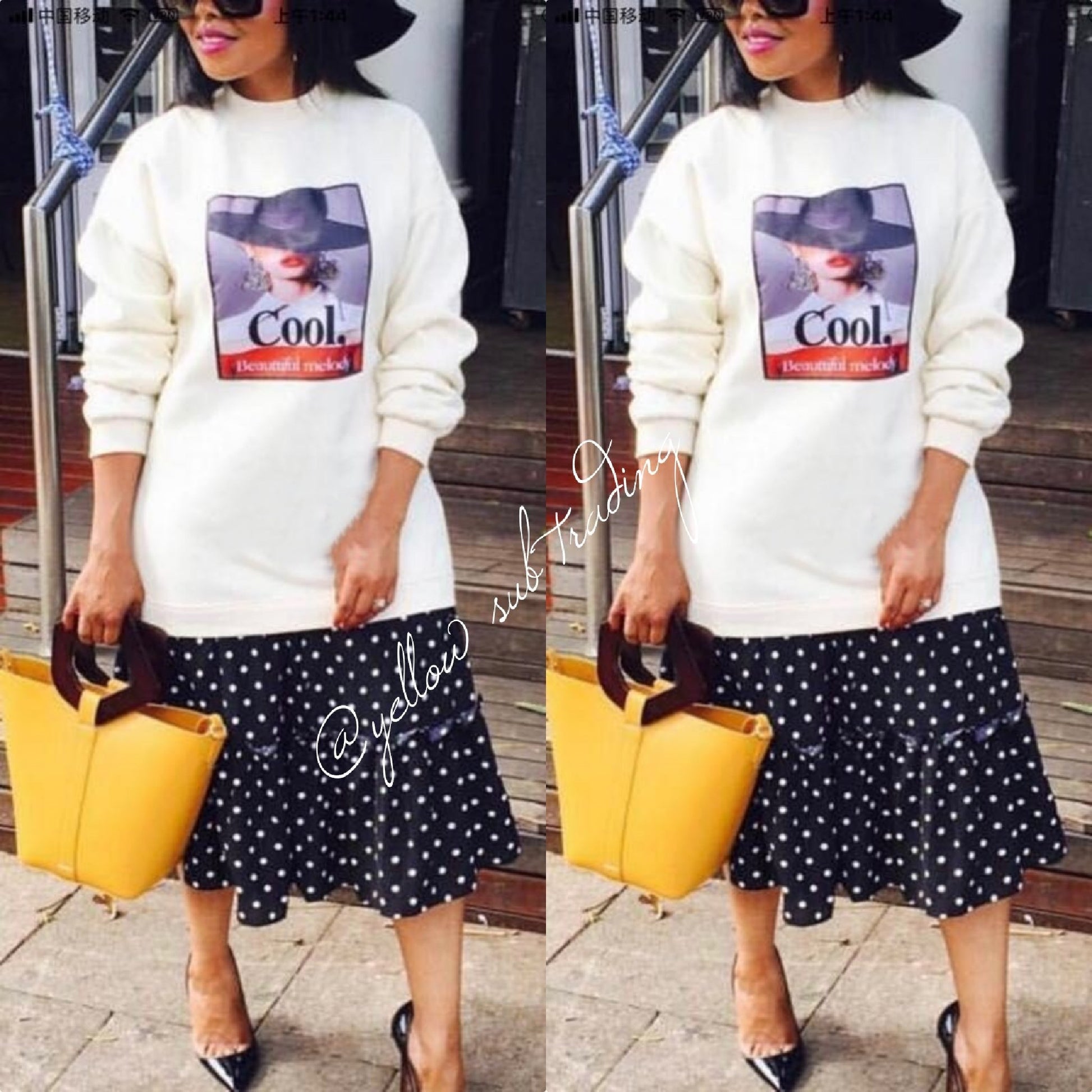 Character Print Sweater Dress - YELLOW SUB TRADING 